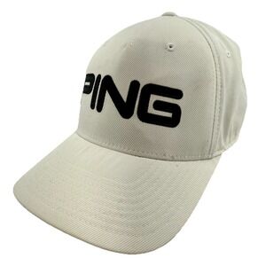 PING Flexfit Golf Hat White Black Logo L-XL Fitted Cap EUC